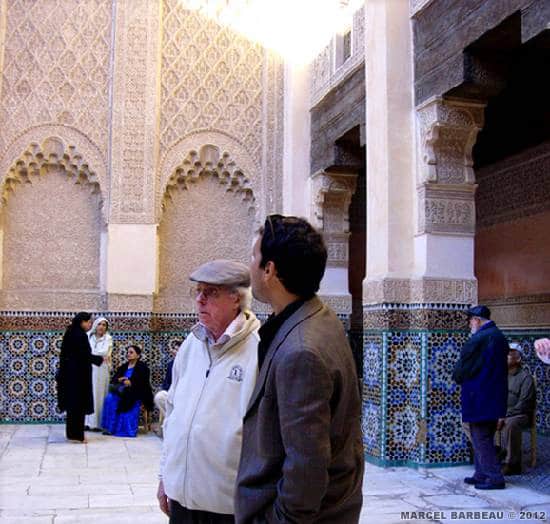 Marcel Barbeau visiting with a guide the Madersa Ben Yussef, Marrakech. Photo Ninon Gauthier. © Ninon Gauthier.