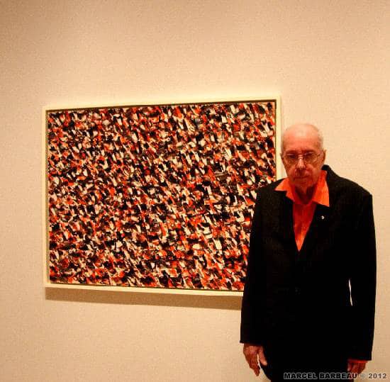 Author :Inconnu Date : 23/10/2009 Marcel Barbeau in front of his painting "Ouvri", at the opeing of the exhibition "The Automatist Revolution" at the Varley Art Gallery, Martkam public Gallery, a Toronto suburb.