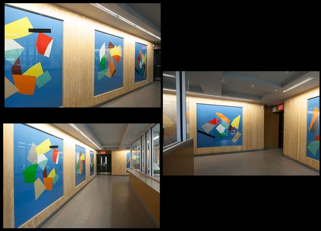 Murale de Marcel Barbeau, Les angles du regards (2012), École des métiers de la construction de Mtl. Photo : Robert Etchevery