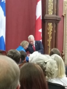 Remise de l'insignes de l'Ordre national du Québec. 2015.