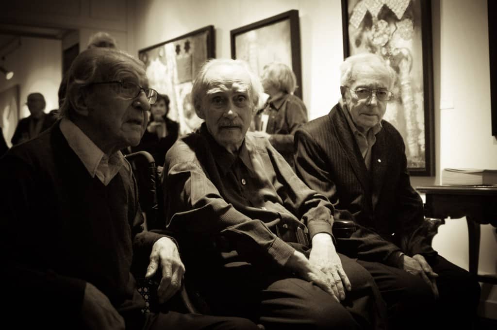 Fernand Leduc, Pierre Gauvreau et Marcel Barbeau lors du vernissage de  l'exposition Pérennité organisé par la galerie Michel-Ange le 17 février 2011.   Photo: Denis Barria (denisebarria.wordpress.com)