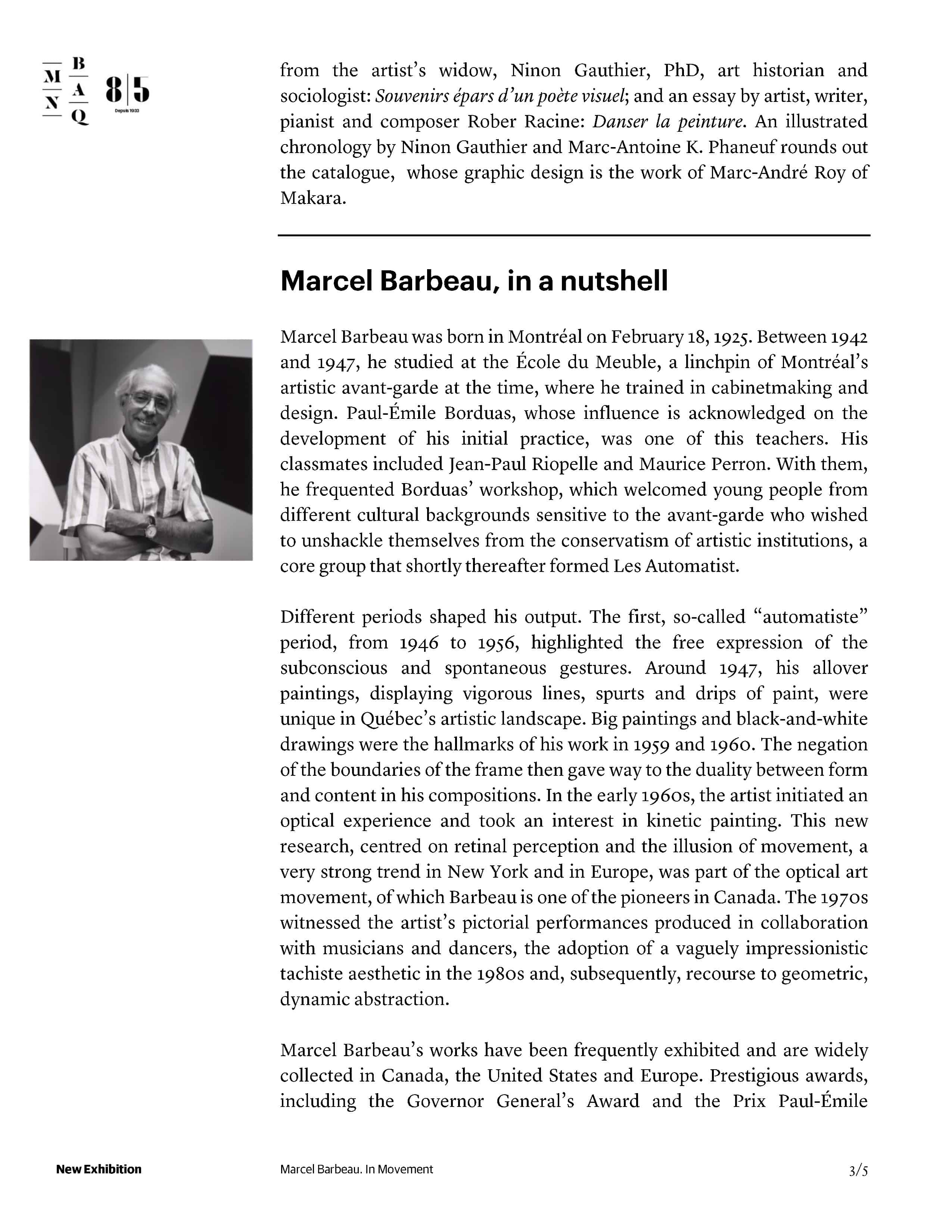 Major exhibition, the most important ever done on Marcel Barbeau at the National Museum of Fine Arts of Quebec from October 11th